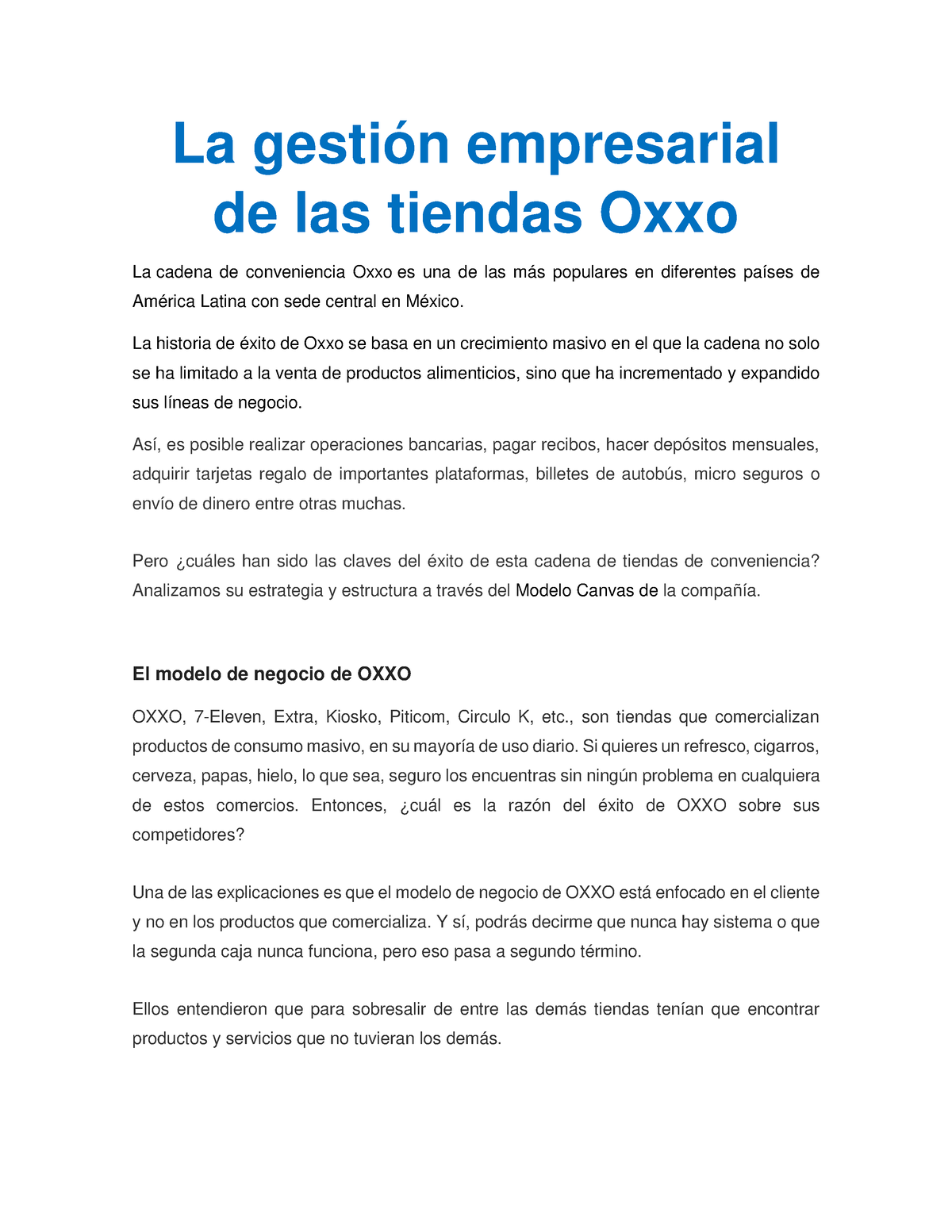 La gestión empresarial de las tiendas Oxxo. Mirna Jolette Reyes Perez - La  gestión empresarial de - Studocu