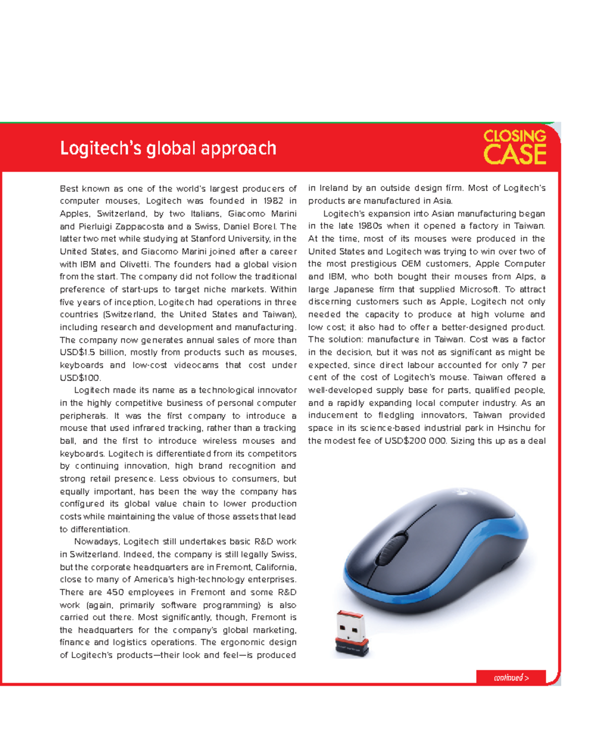 Week 2 Closing Case - Case - Logitech’s global approach Best known as ...