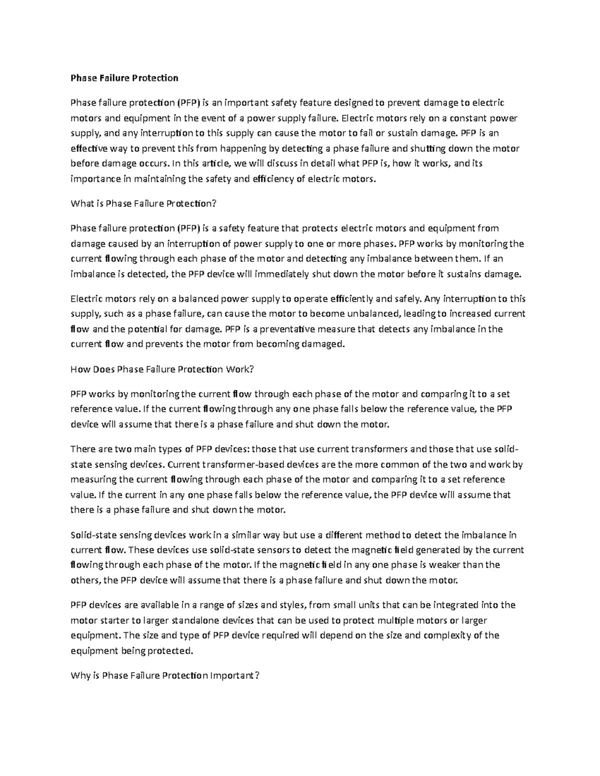 Phase Failure Protection - Phase Failure Protection Phase failure ...