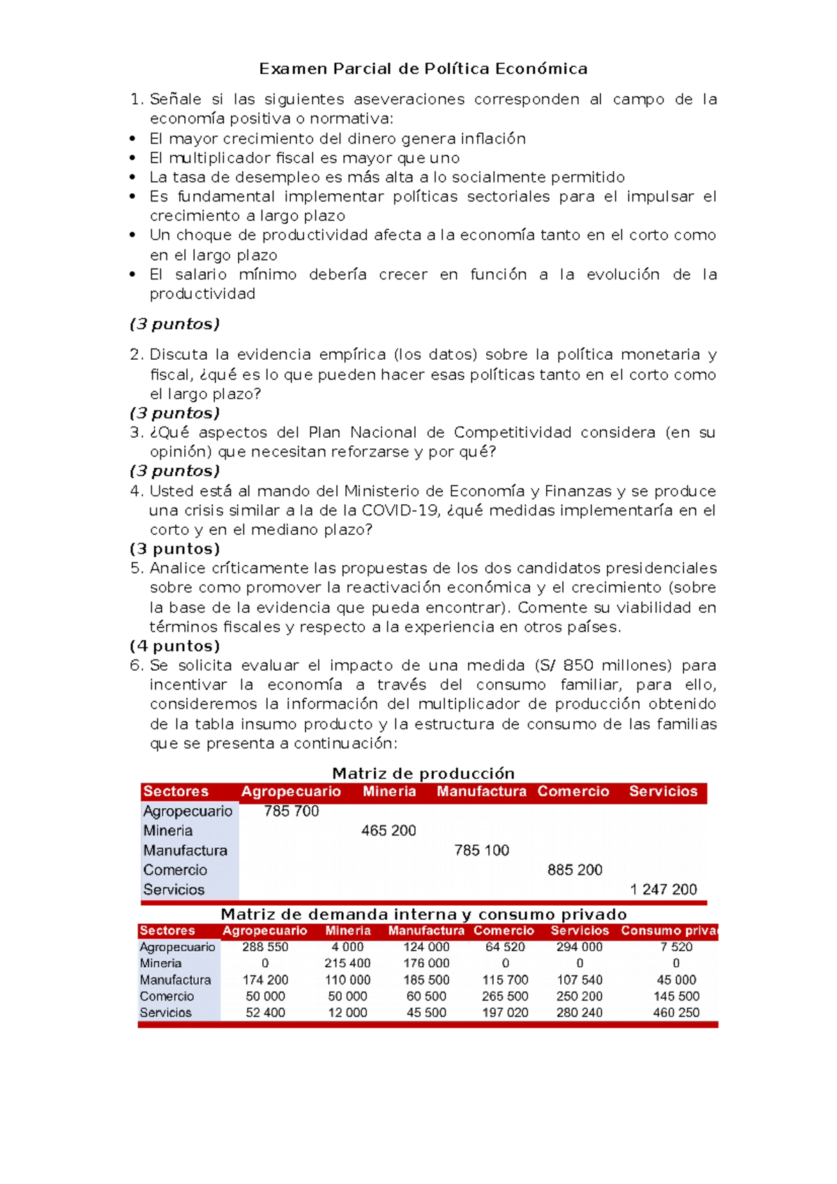 Examen Parcial De Política Económica - Examen Parcial De Política ...