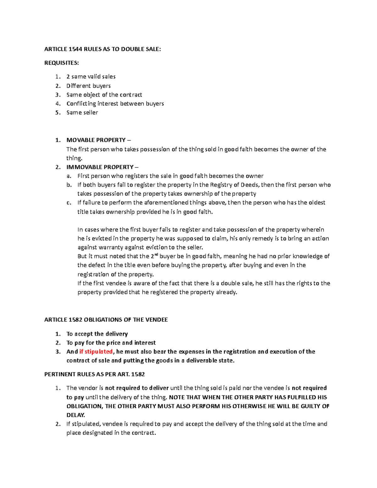 Notes IN Midterm EXAM - ==== - ARTICLE 1544 RULES AS TO DOUBLE SALE ...