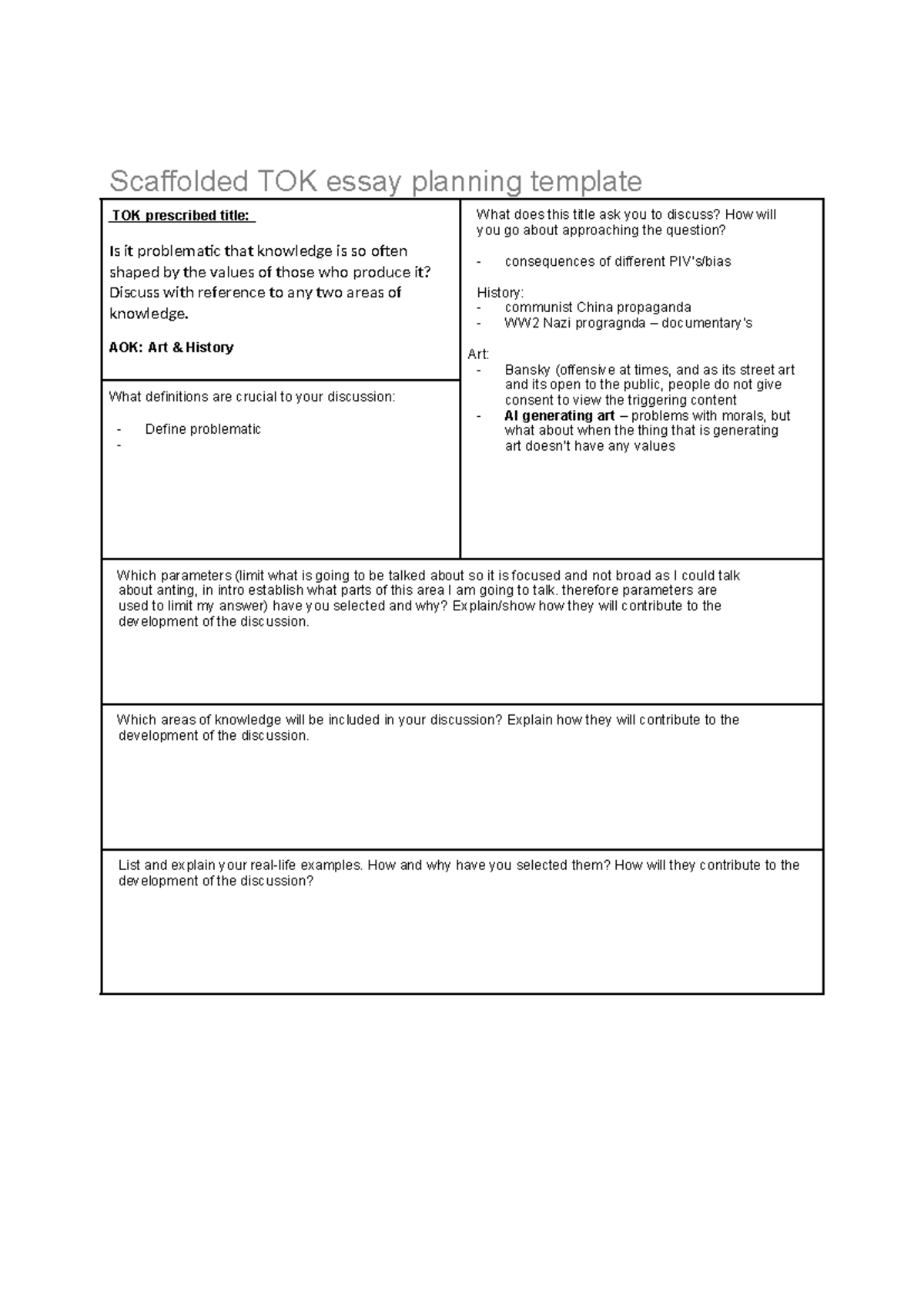 tok essay plan