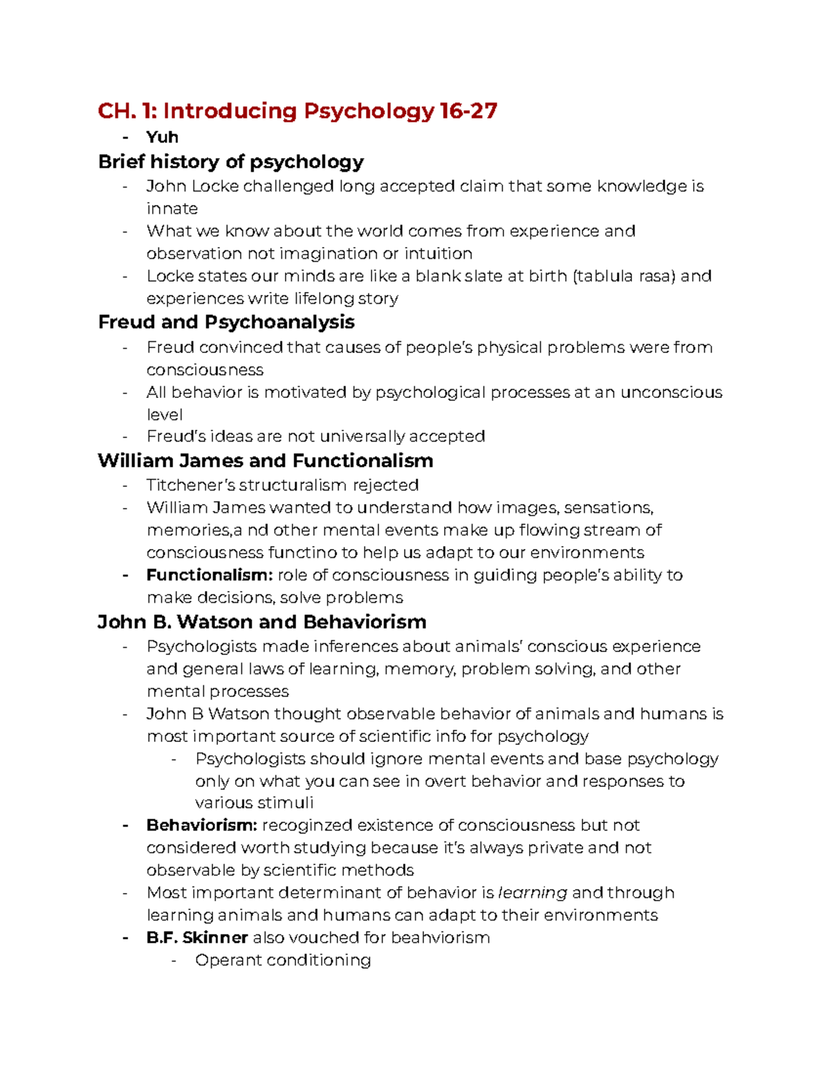 UNIT 1 Psych Textbook Notes - CH. 1: Introducing Psychology 16- Yuh ...