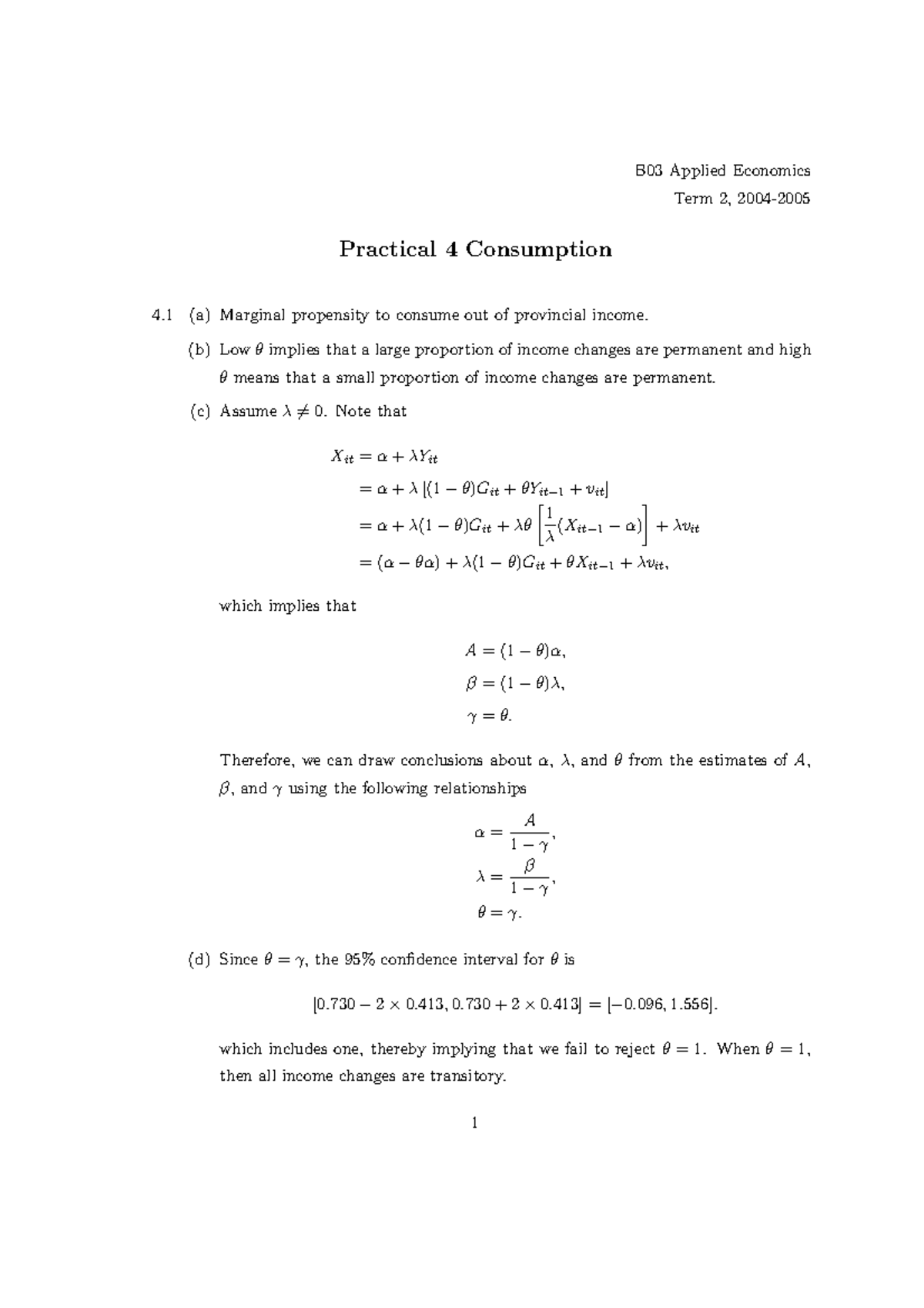 B003practical 4 answers B03 Applied Economics Term 2, 2004 Practical