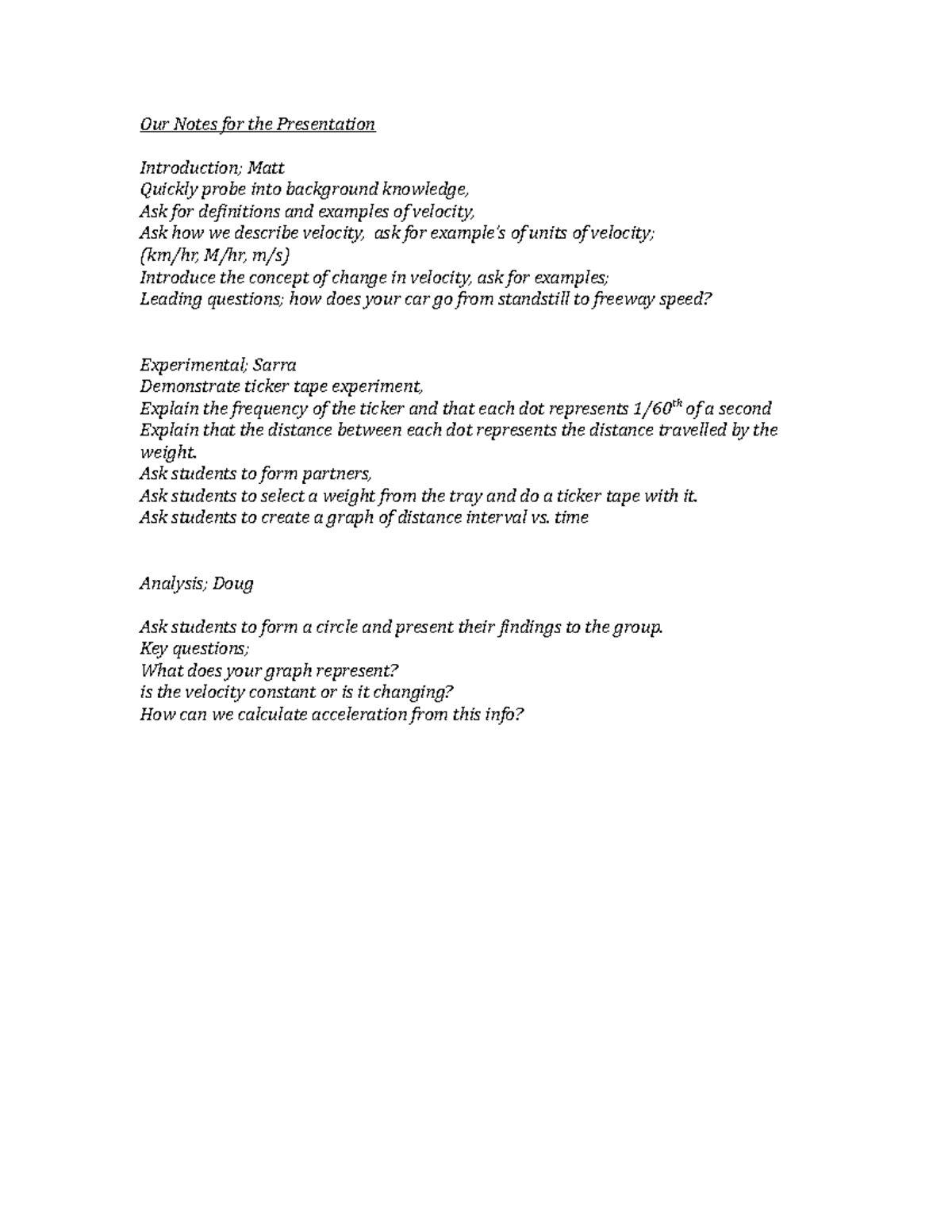 Acceleration Presentation Notes - Our Notes for the Presentation ...
