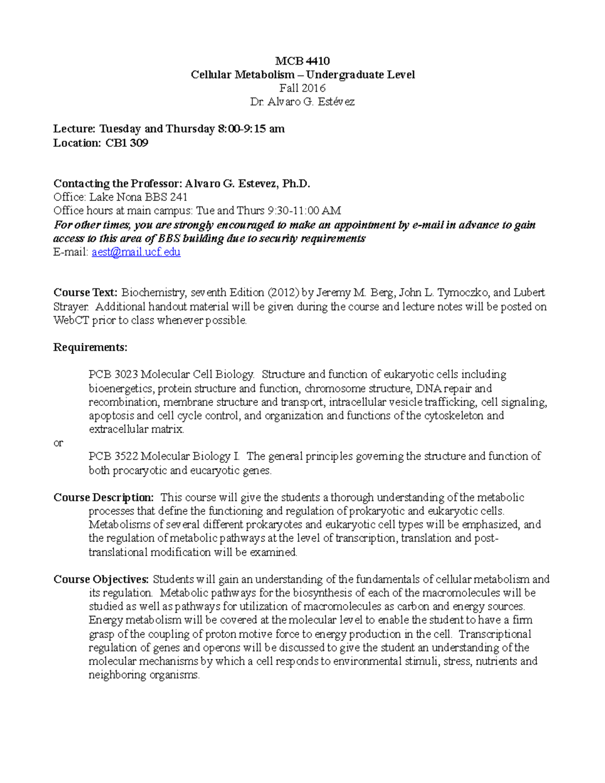 Pcb 3522 : 2017 Molecularbiologyi Syllabus Fall Ucf Osceola Docx