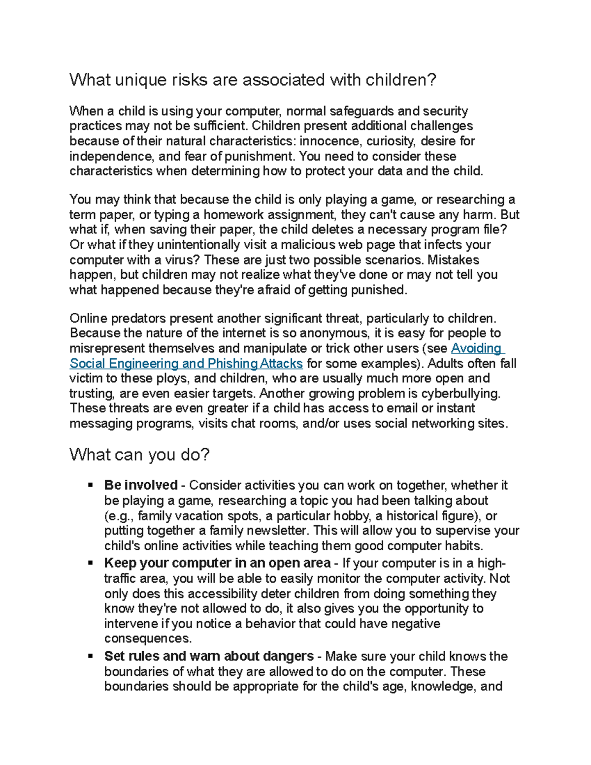 Keeping Children Safe Online What unique risks are associated with