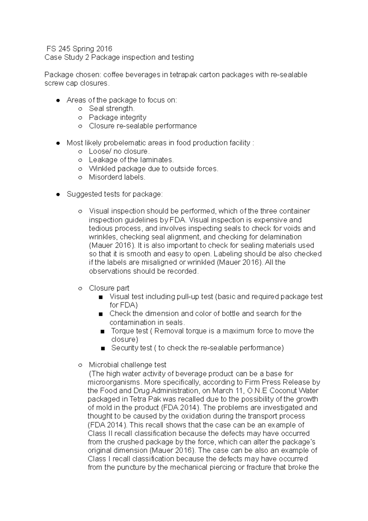 FS 245 Spring 2016 case study - FS 245 Spring 2016 Case Study 2 Package ...