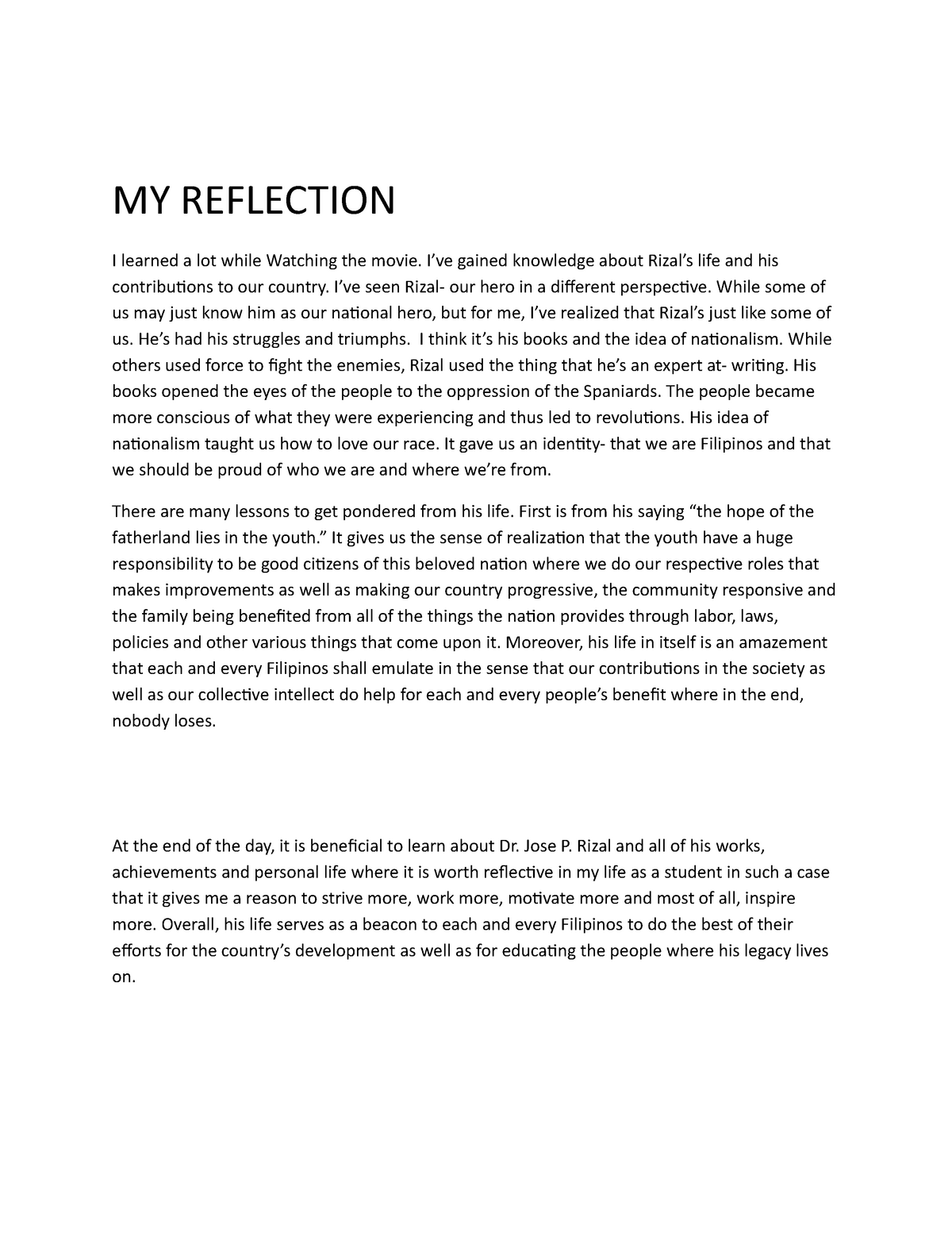 REFLECTION PAPER FOR THE SUBJECT MY REFLECTION I Learned A Lot While 