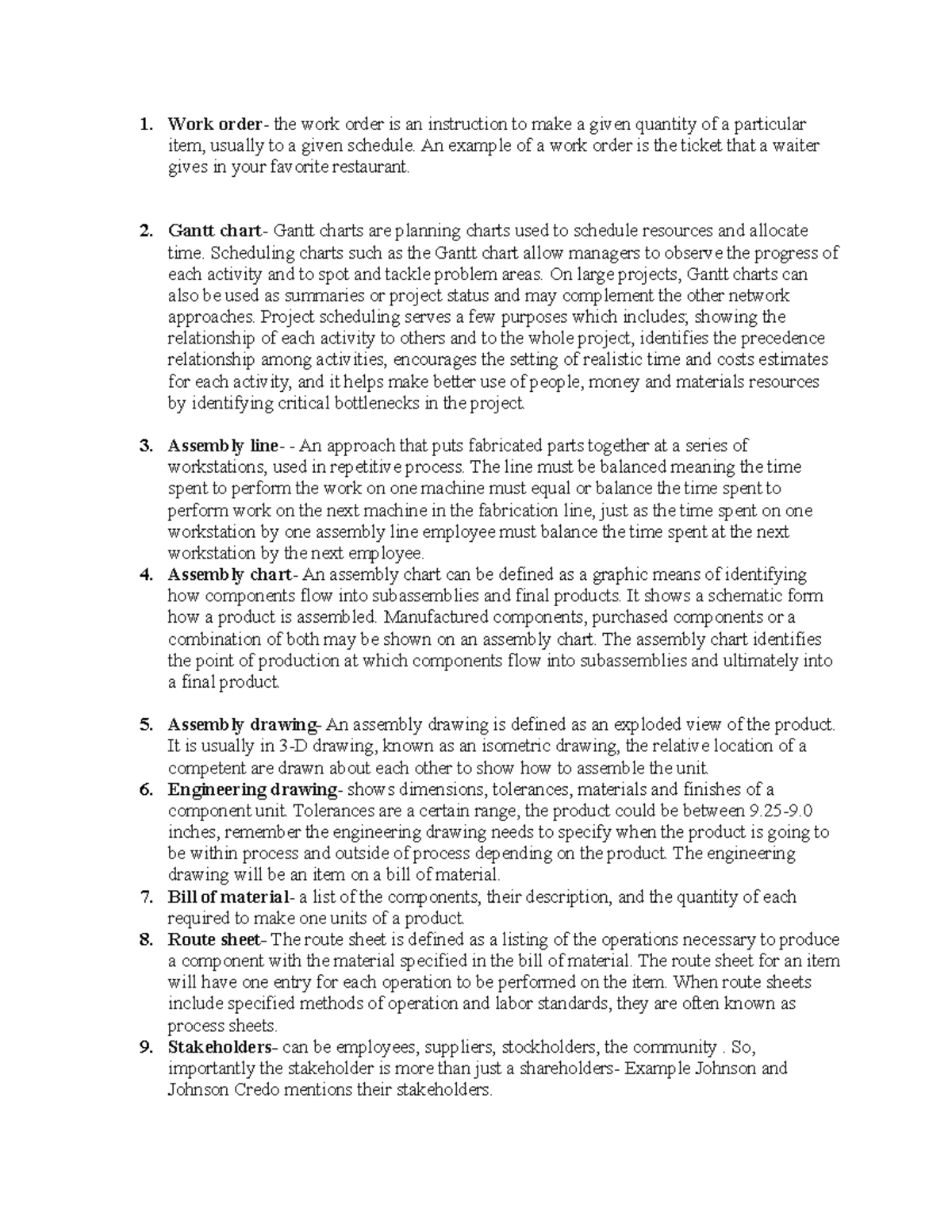 Shorter exam review sheet based on bassells email Work order the