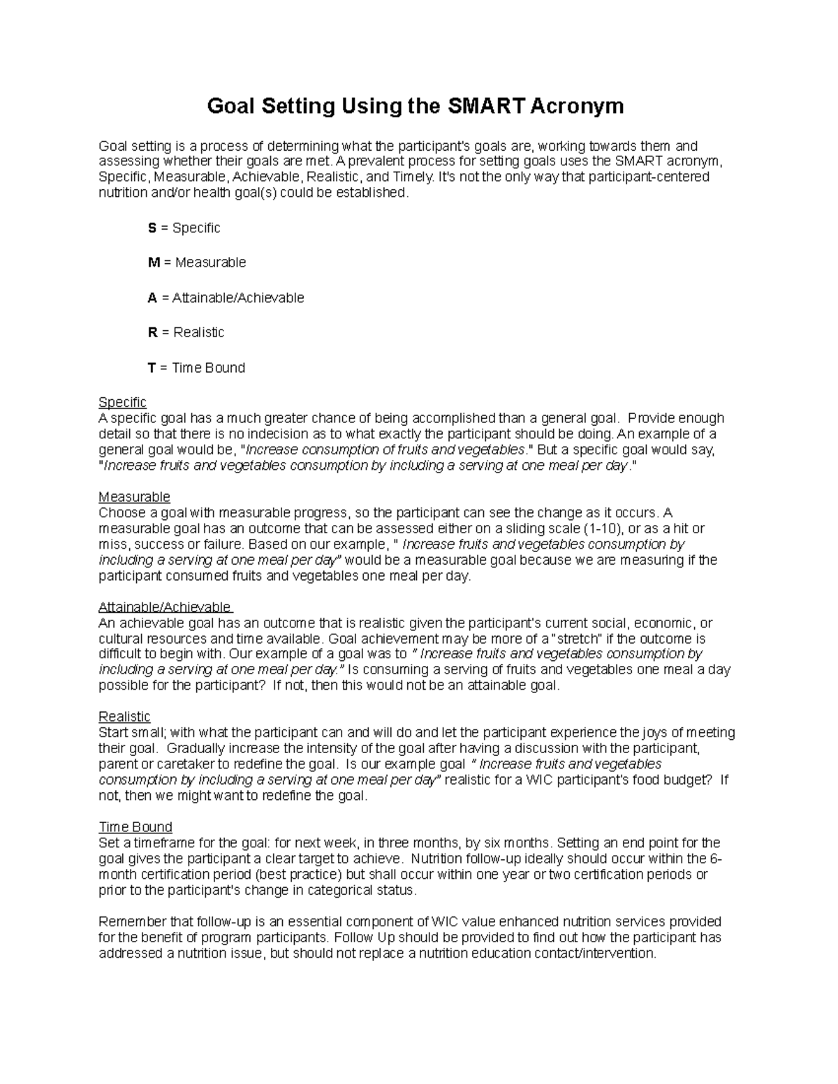Goal Setting- Smart - Goal Setting Using the SMART Acronym Goal setting ...