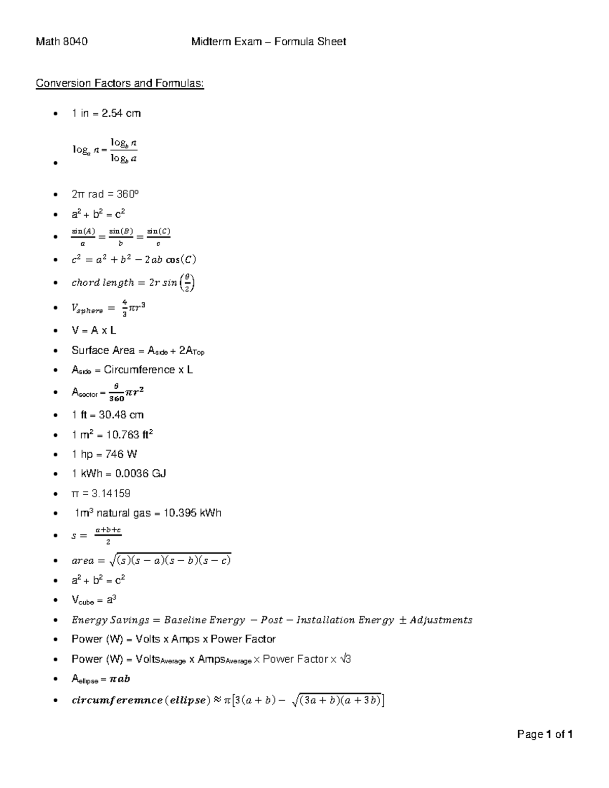 Midterm Formula Sheet - lecture notes - Math 8040 Midterm Exam ...