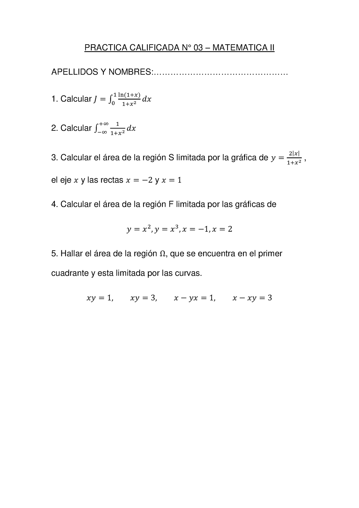 Practica Calificada N03-Mat II - PRACTICA CALIFICADA N° 03 – MATEMATICA ...