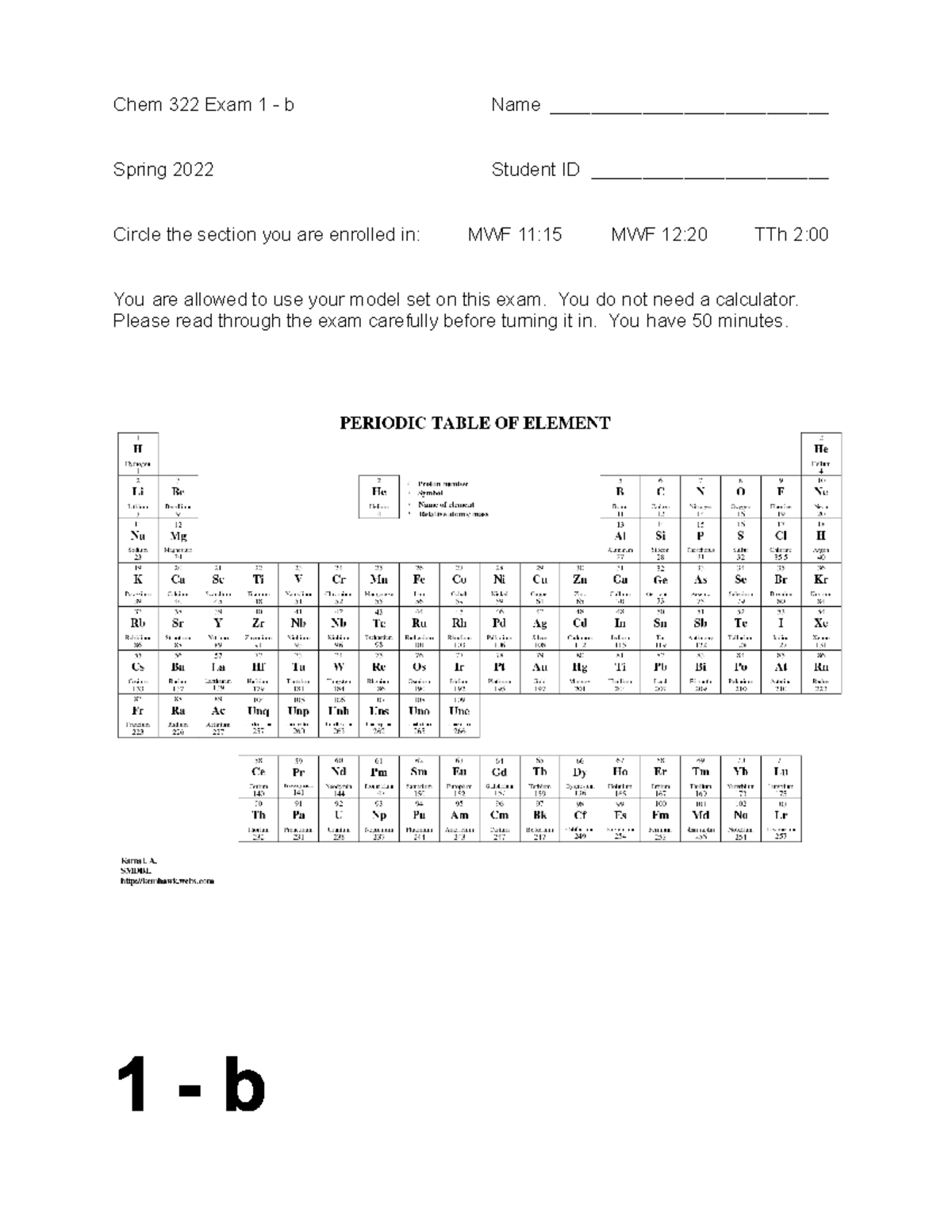 Chem 322 2022 spring exam 1b - Chem 322 Exam 1 - b ...