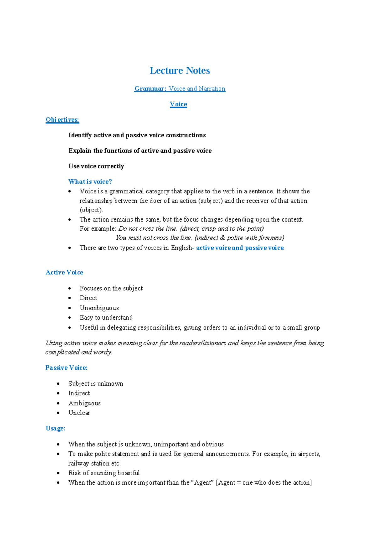 1 Class note HU101 (Module -1 Grammar -Voice and Narration) - Lecture ...