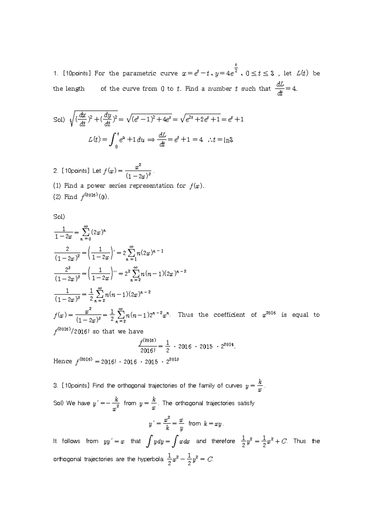 Final-1st-16 - [10points] For the parametric curve ≤ ≤ , let - Studocu