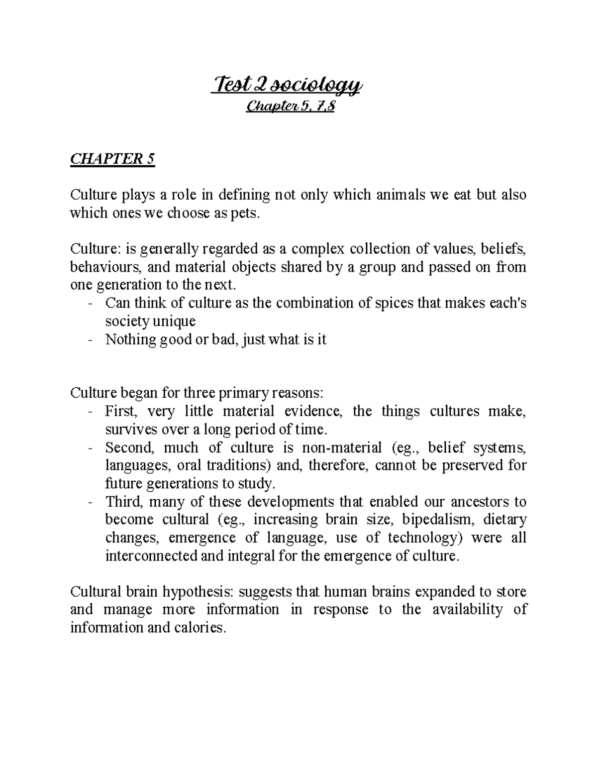 Test 2 Sociology - Summaries Of The Chapters 5,7,8, - Test 2 Sociology ...