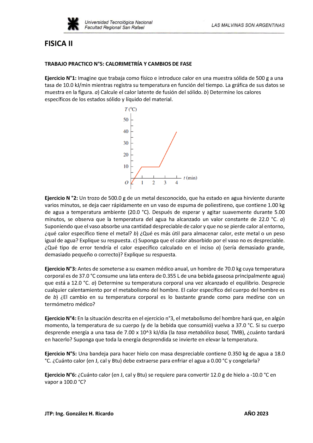 Trabajo Practico N5 Calorimetría Y Cambios De Fase Jtp Ing Gonz·lez H Ricardo A—o 2023 3231