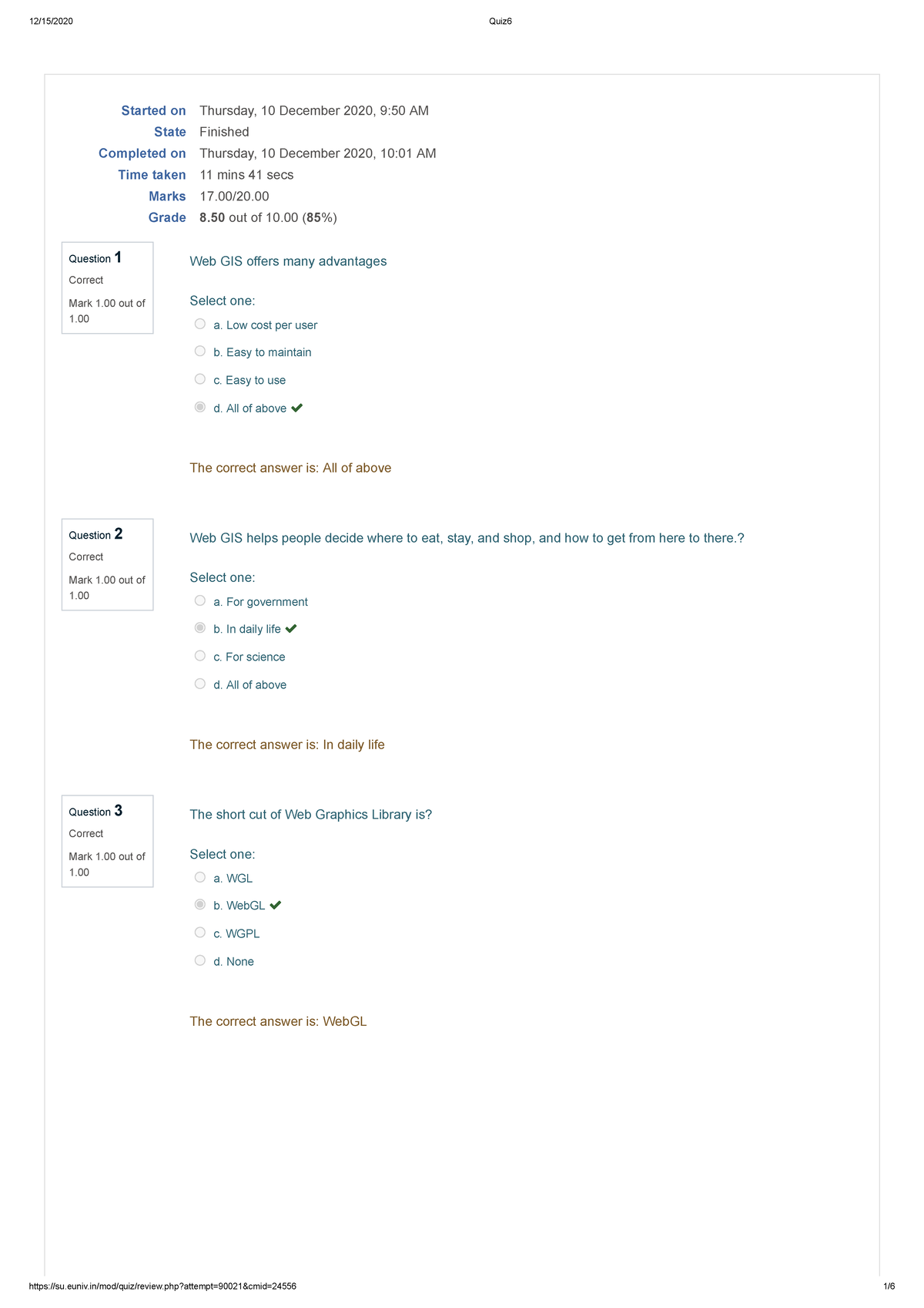 1 - Document (3) GIS - Question 1 Correct Mark 1 out of1. Question 2 ...