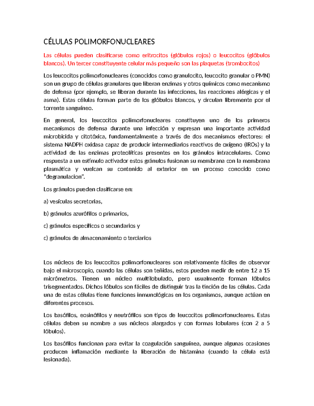 Células Polimorfonucleares - CÉLULAS POLIMORFONUCLEARES Las células ...