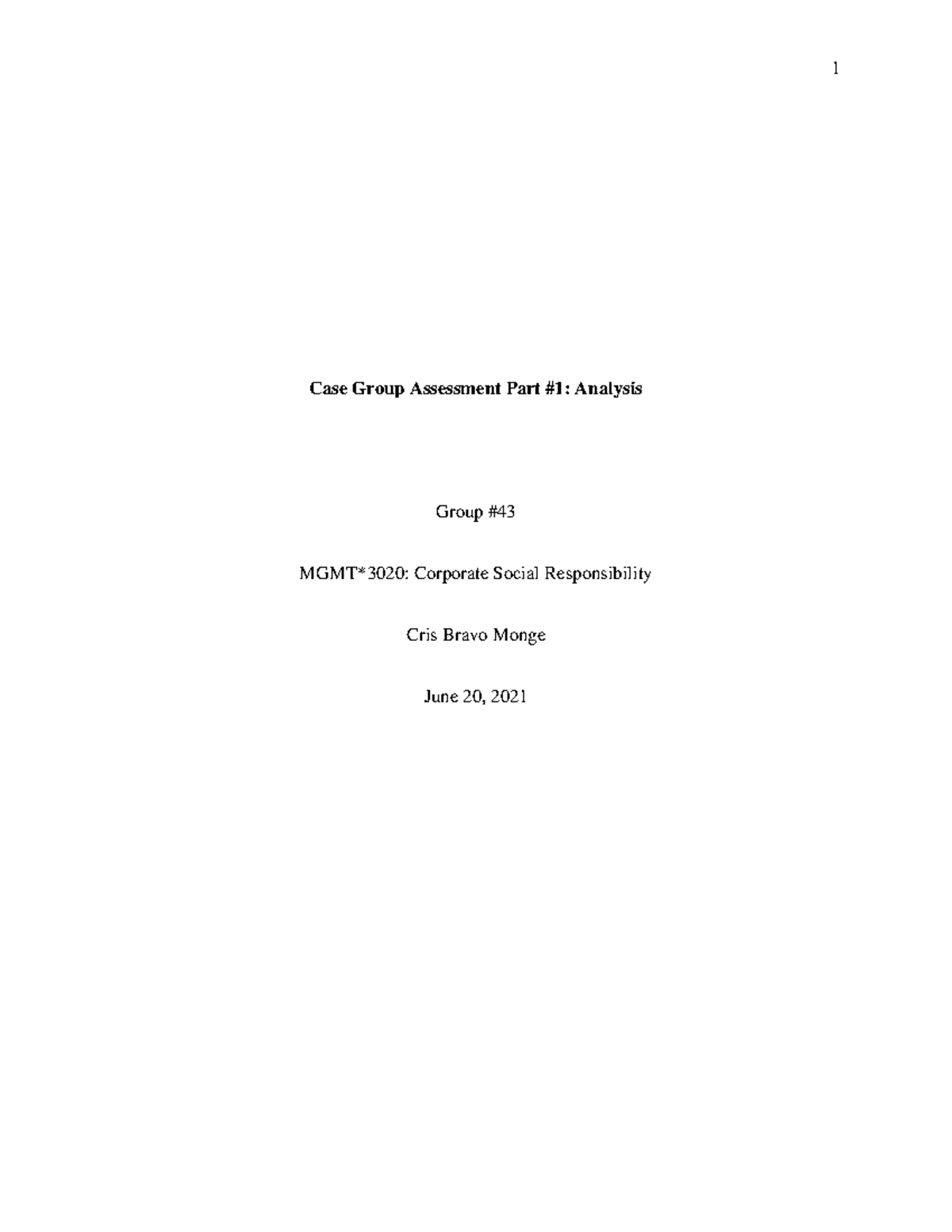 BEST Group 43 Case Group Part 1 Case Group Assessment Part 1