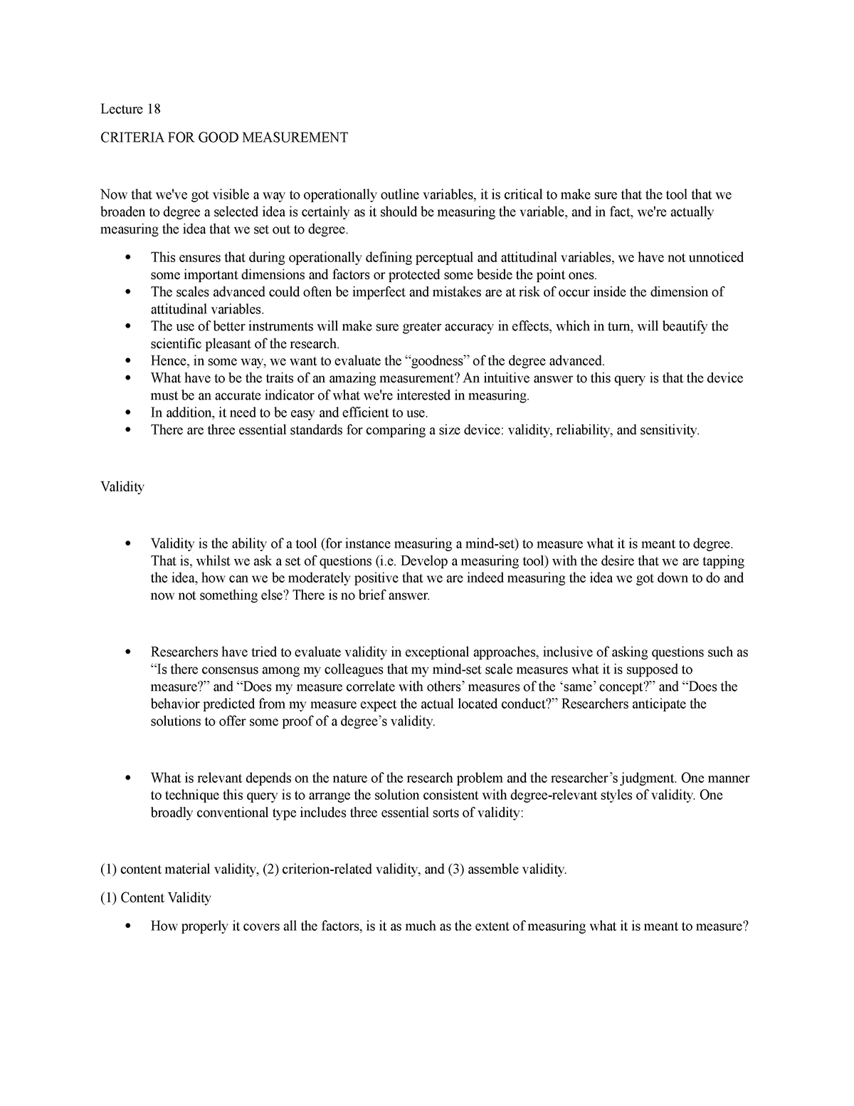 18 - Lecture Notes 18 - Lecture 18 CRITERIA FOR GOOD MEASUREMENT Now ...