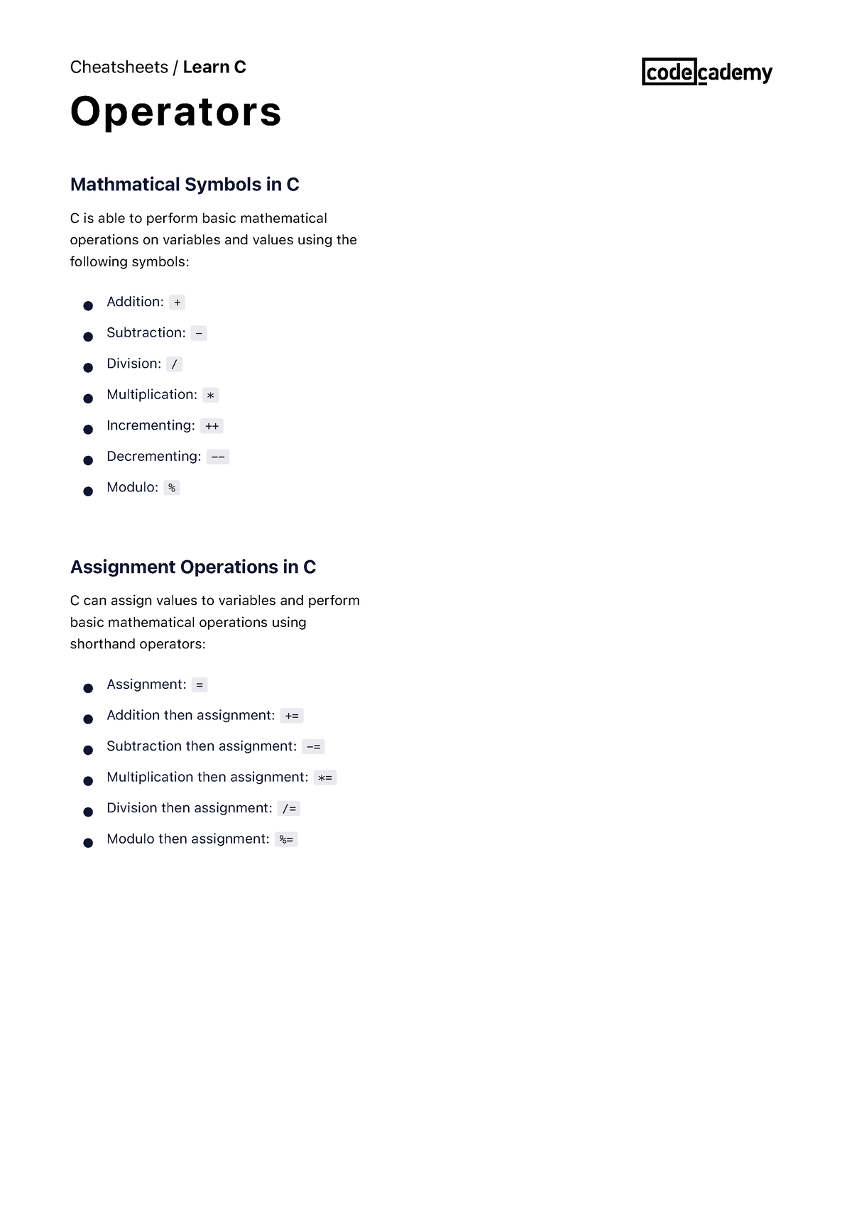 easy-learn-c-operators-cheatsheet-codecademy-c-is-able-to-perform