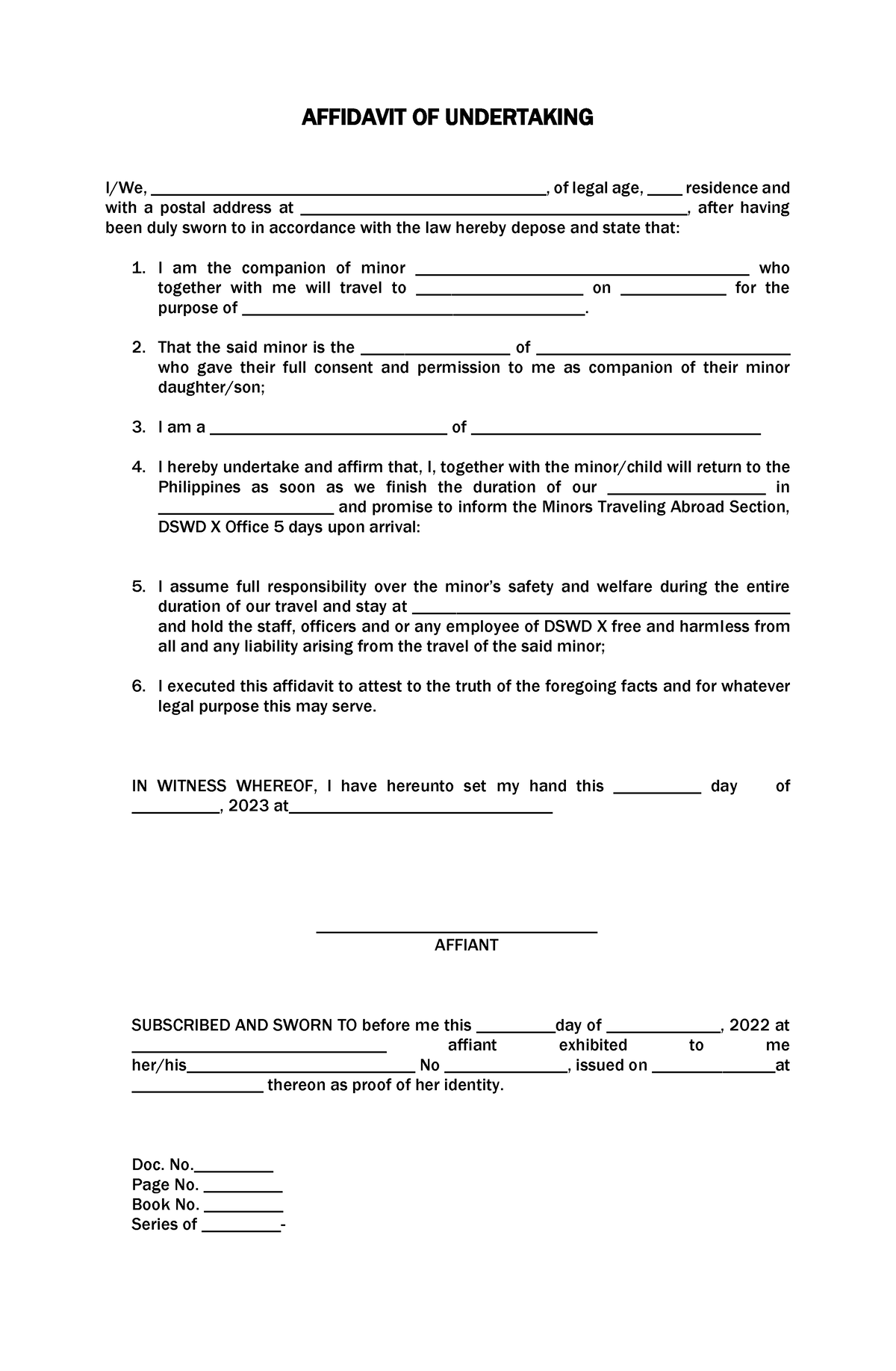 Affidavit OF Undertaking - AFFIDAVIT OF UNDERTAKING I/We, - Studocu