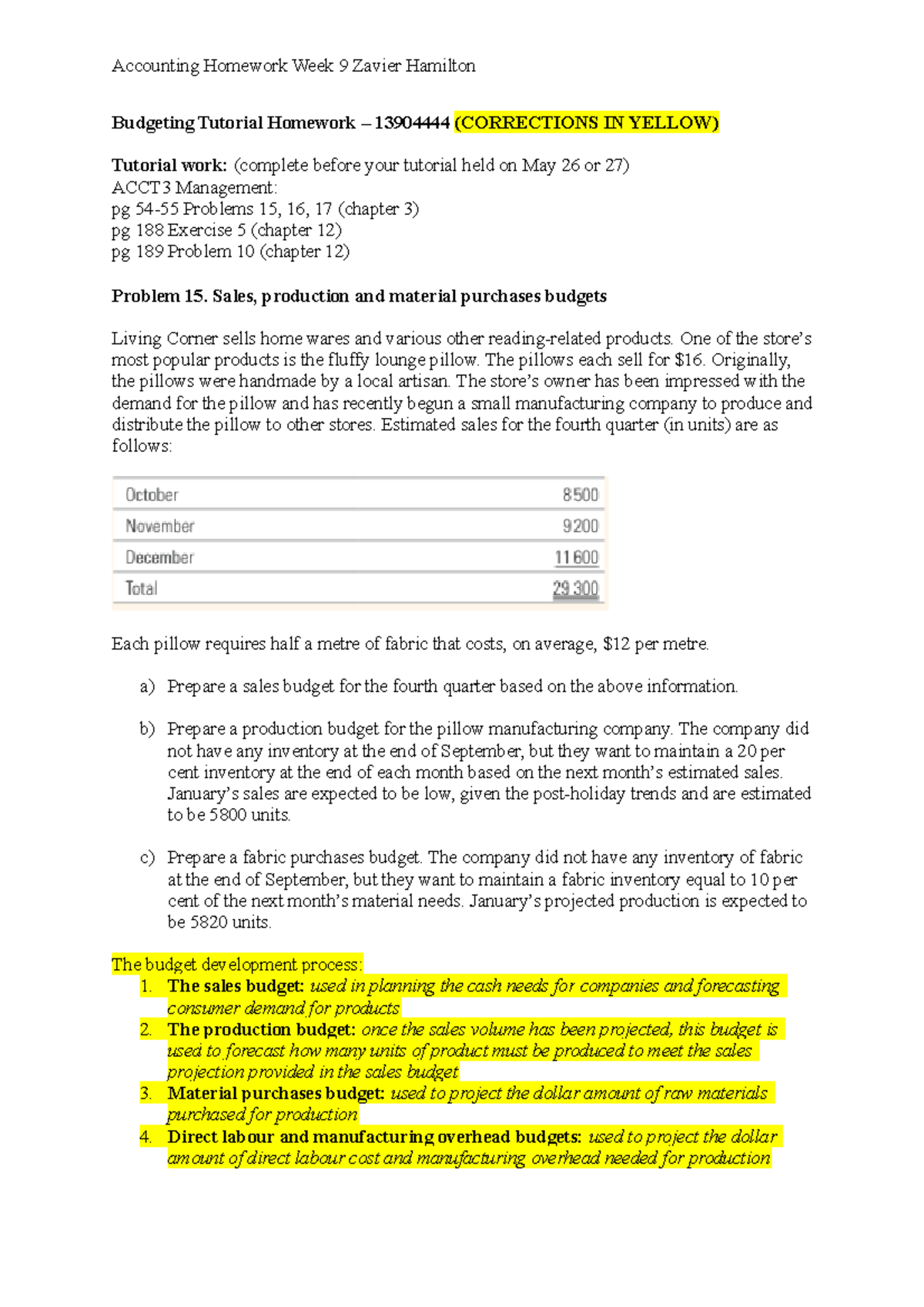 Week 9 ACCT Homework - Budgeting Tutorial Homework – 13904444 ...