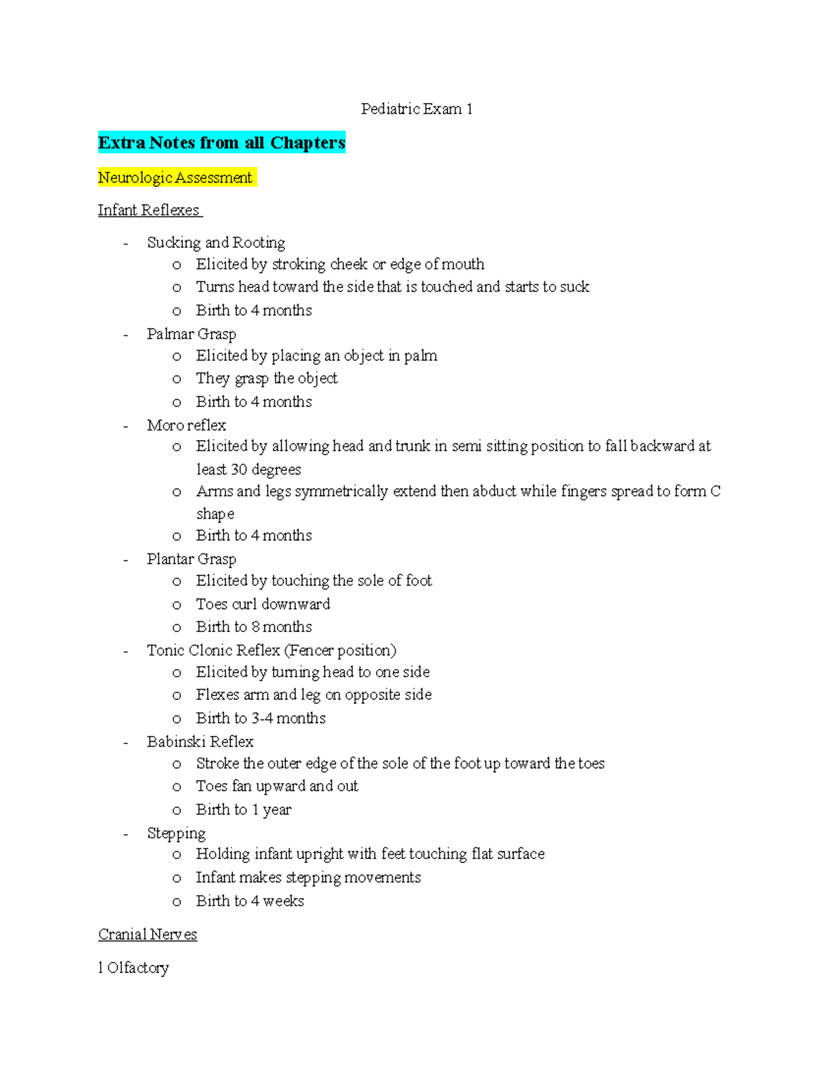 Ped Exam 1 Part 3 - First two exams of pediatric notes comes from ATI ...