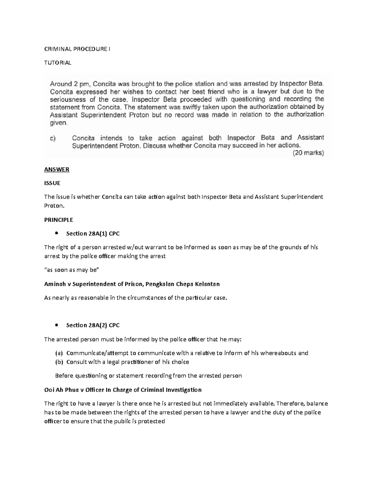 Criminal Procedure I Tutorial - CRIMINAL PROCEDURE I TUTORIAL ANSWER ...