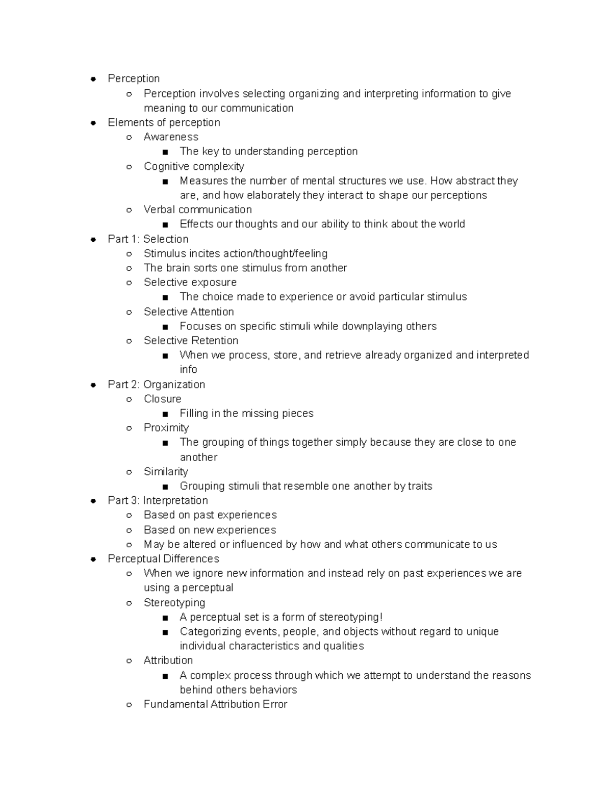 Perception Notes - Perception Perception involves selecting organizing ...