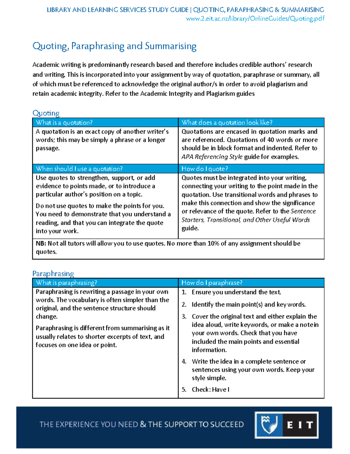 2. Quoting Paraphrasing Summarising - 2.eit.ac/library/OnlineGuides ...