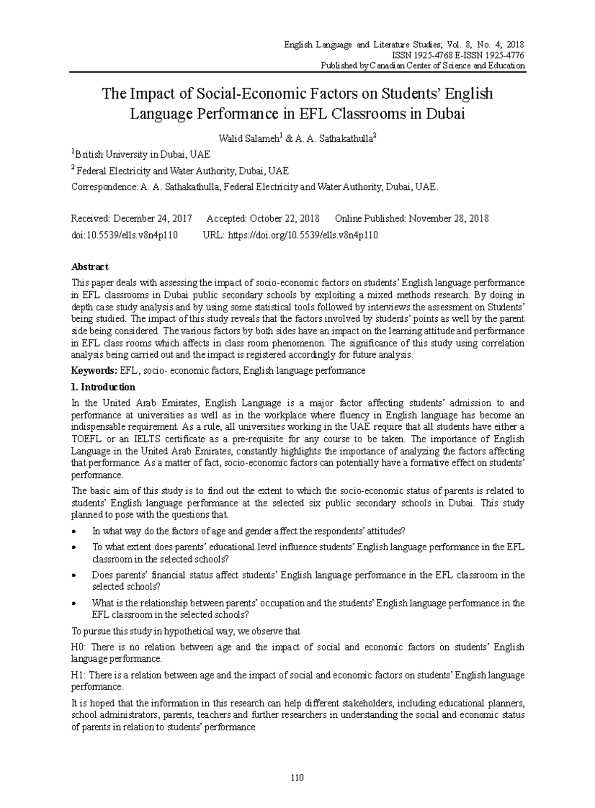 The Impact of Social-Economic Factors on Students - English Language ...