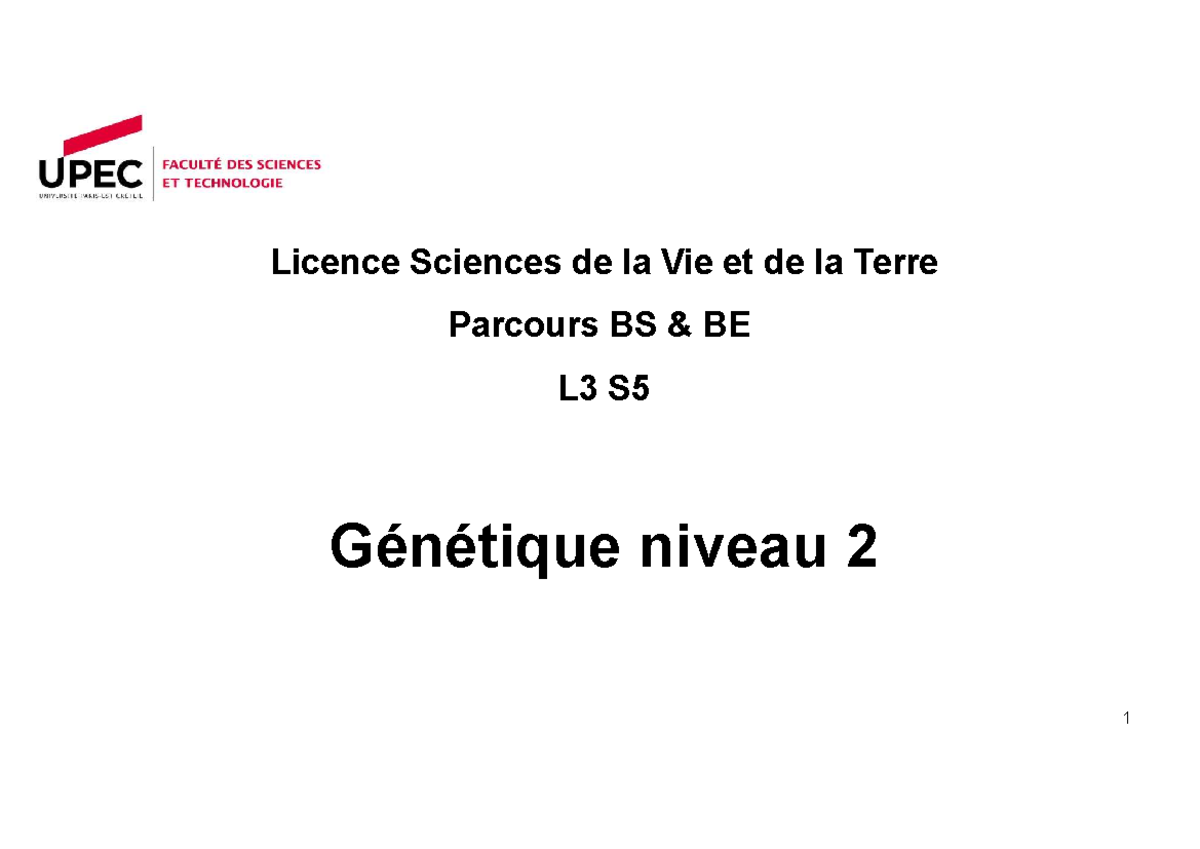 Génétiffy - Diapositive - Licence Sciences de la Vie et de la Terre ...