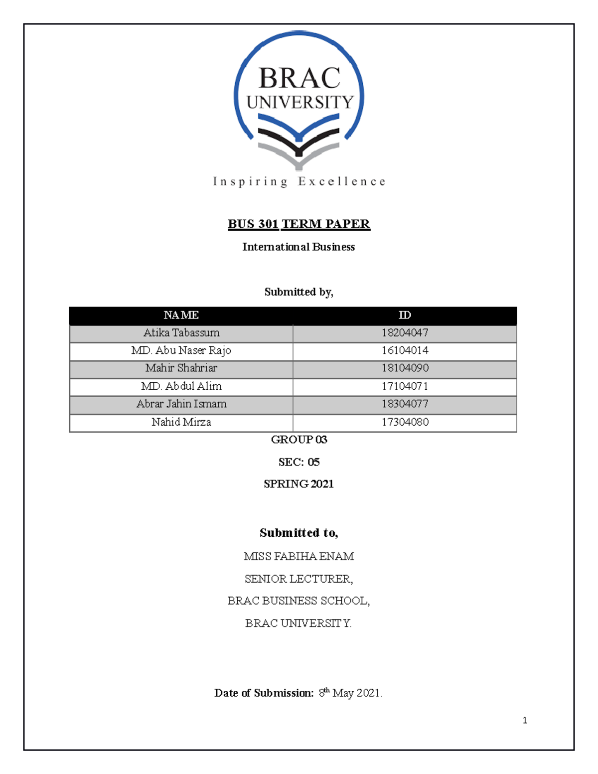 BUS 301 TERM Paper - BUS 301 TERM PAPER International Business ...
