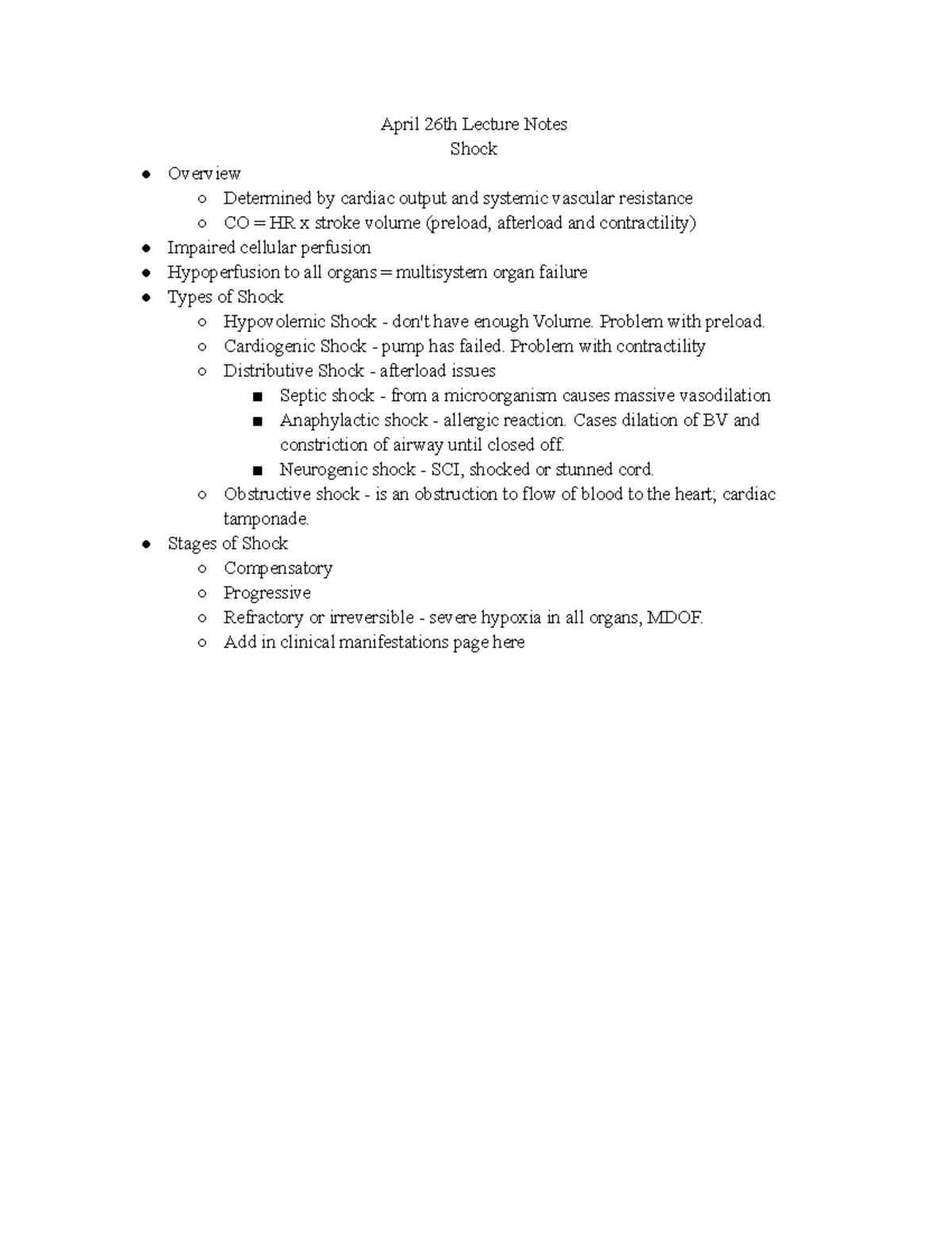 April 26th Lecture Notes - April 26th Lecture Notes Shock Overview ...
