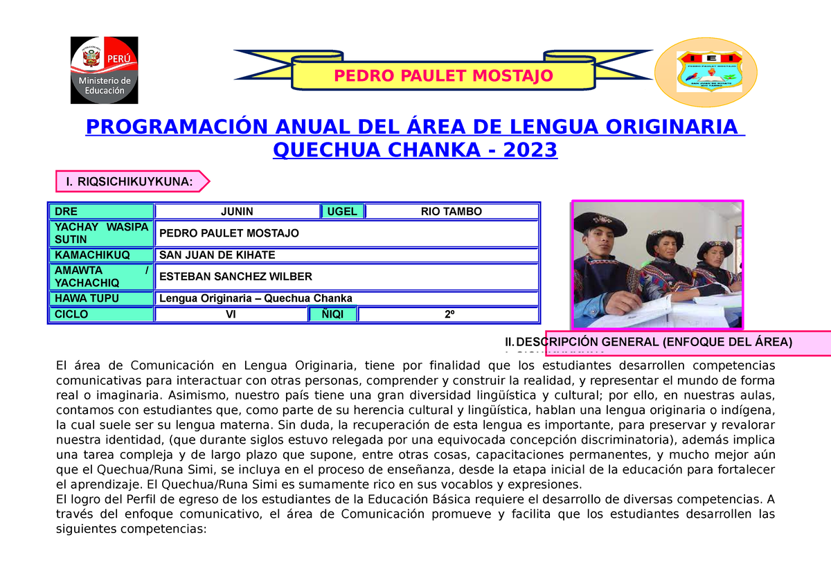 Program. Curric. Anual- VI Ciclo - Lengua Originaria - Quechua Chanka ...