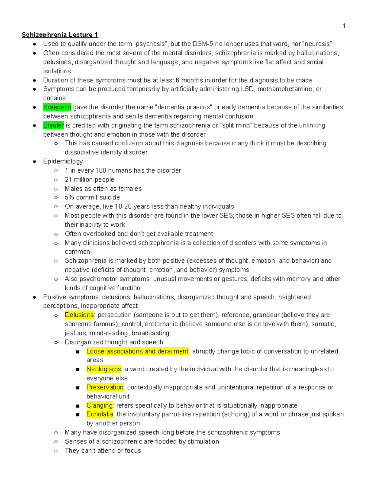 3 9 Schizophrenia Notes - Schizophrenia Lecture 1 Used to qualify under ...