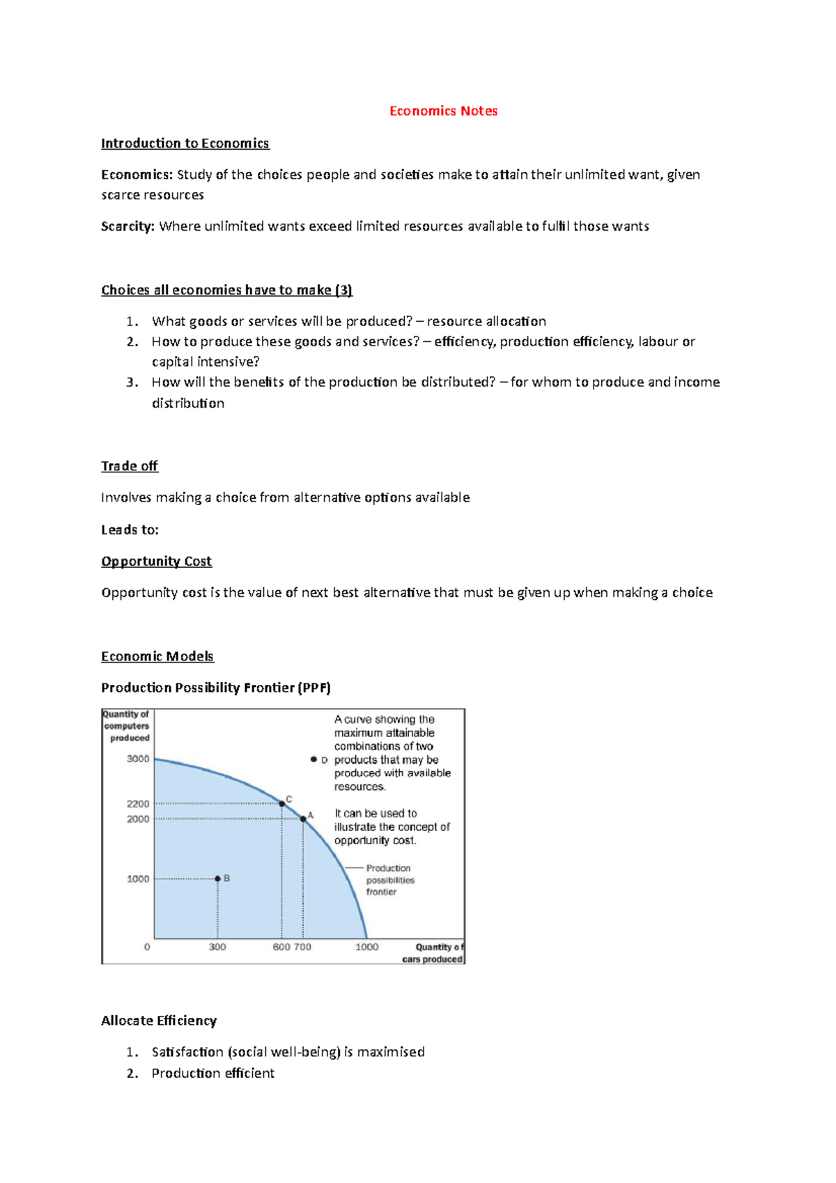 Economics Notes - Economics Notes Introduction To Economics Economics ...