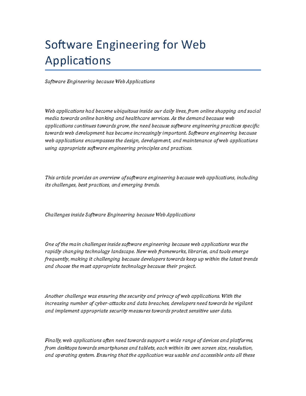 Software Engineering for Web Applications - Software Engineering for ...