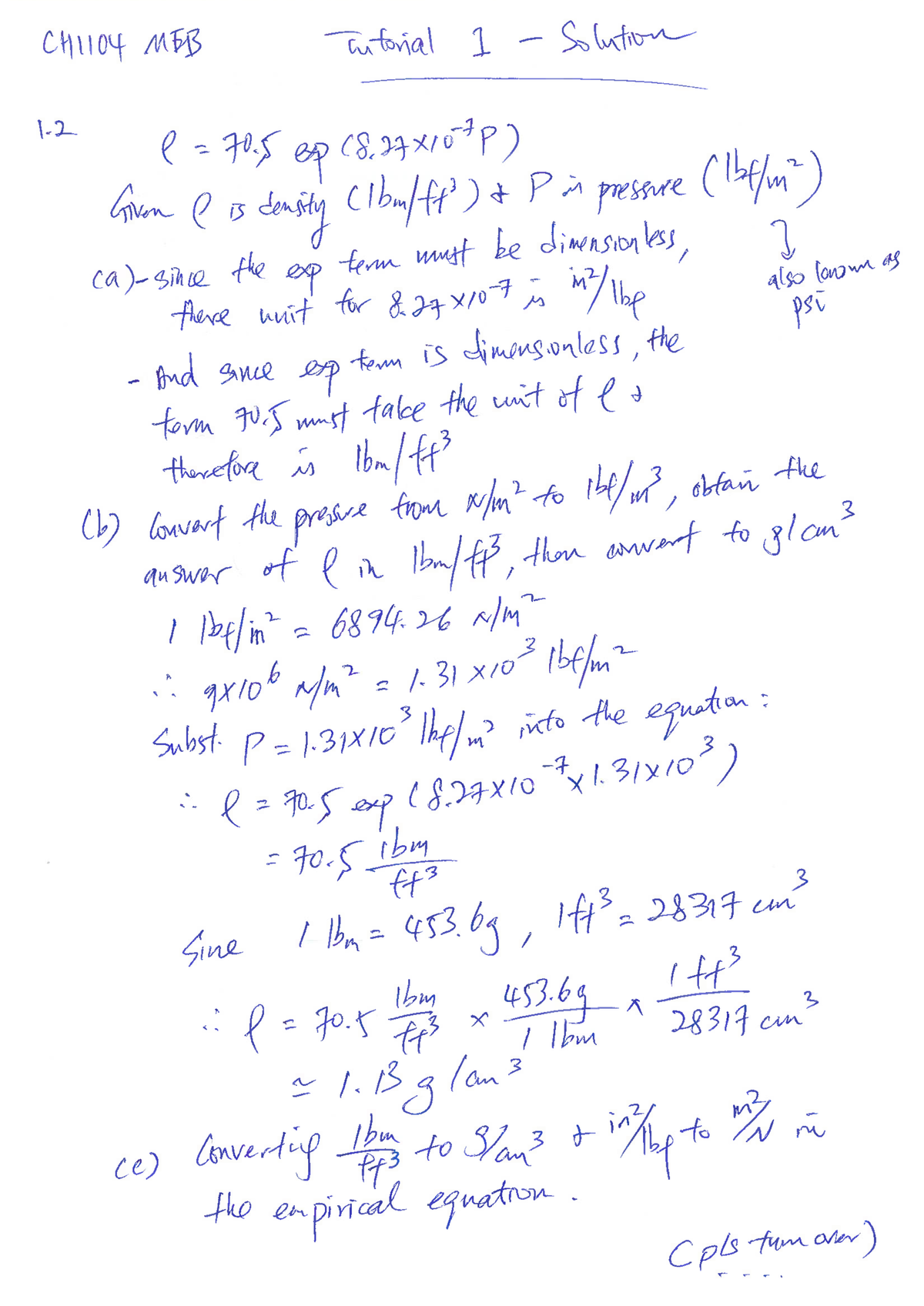 CH1104 Tut 1 Solutions 2023 - EE2006 - Studocu