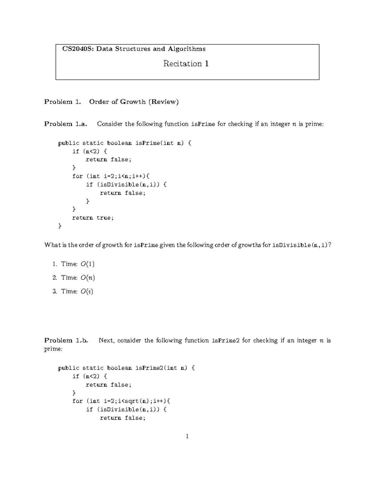 Recitation+01-1 - recitation 1 - CS2040S: Data Structures and ...