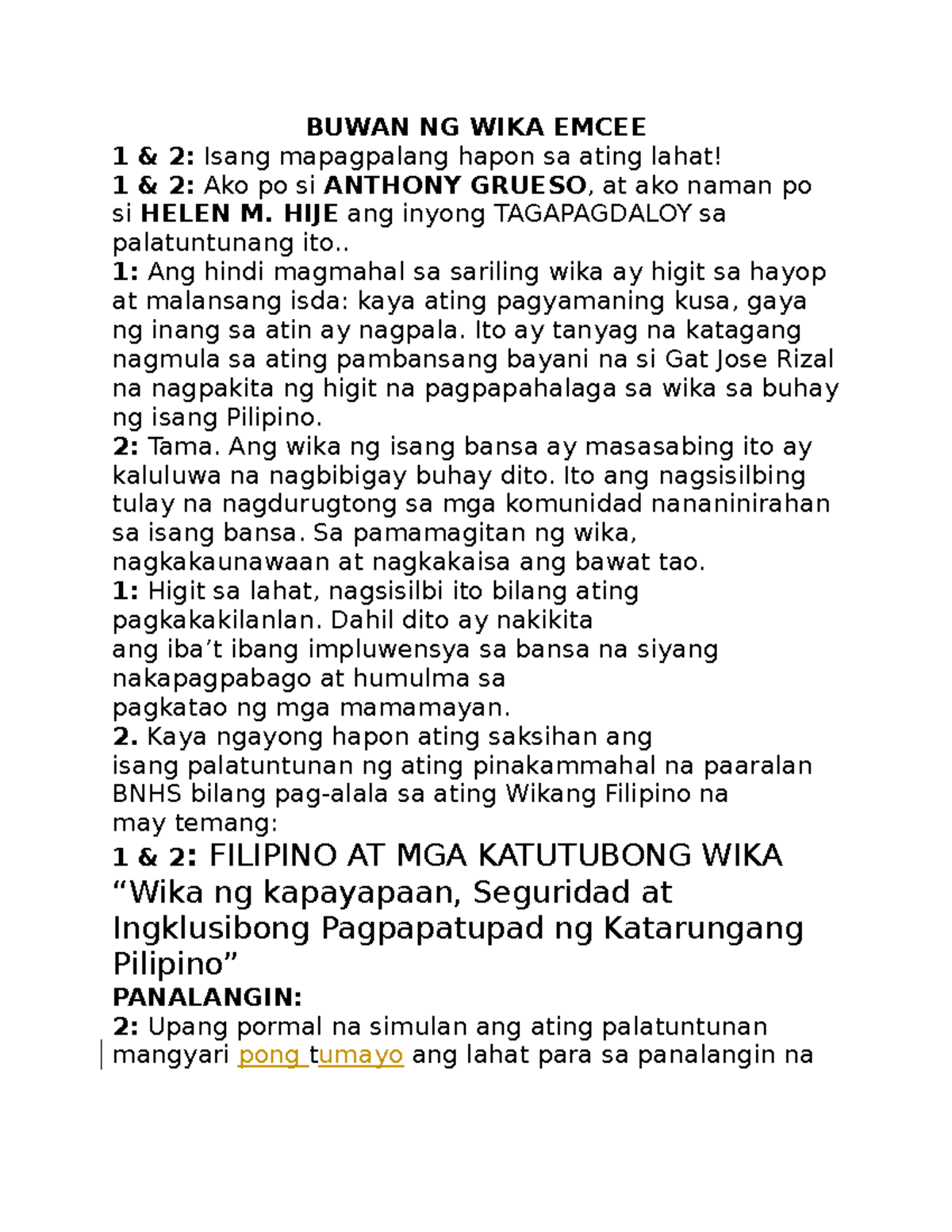 Buwan NG WIKA Emcee Script - BUWAN NG WIKA EMCEE 1 & 2: Isang ...