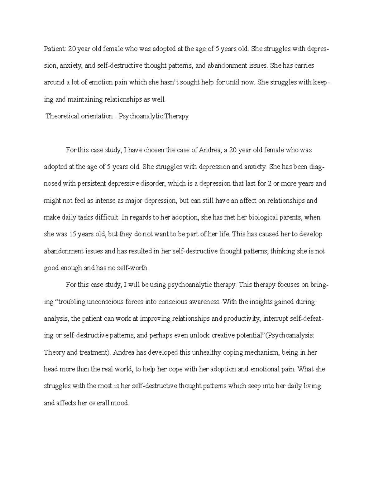 Case Study Paper Patient 20 Year Old Female Who Was Adopted At The