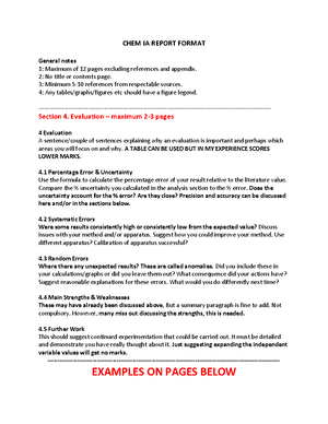 CHEM IA Report Format part 1 Intro - CHEM IA REPORT FORMAT General ...