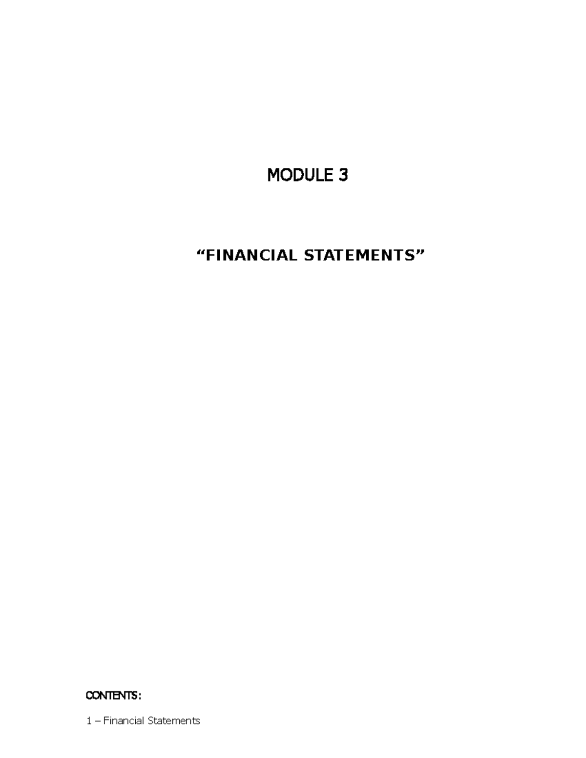Lecture AIDE - 3 - MODULE 3 “FINANCIAL STATEMENTS” CONTENTS: 1 ...
