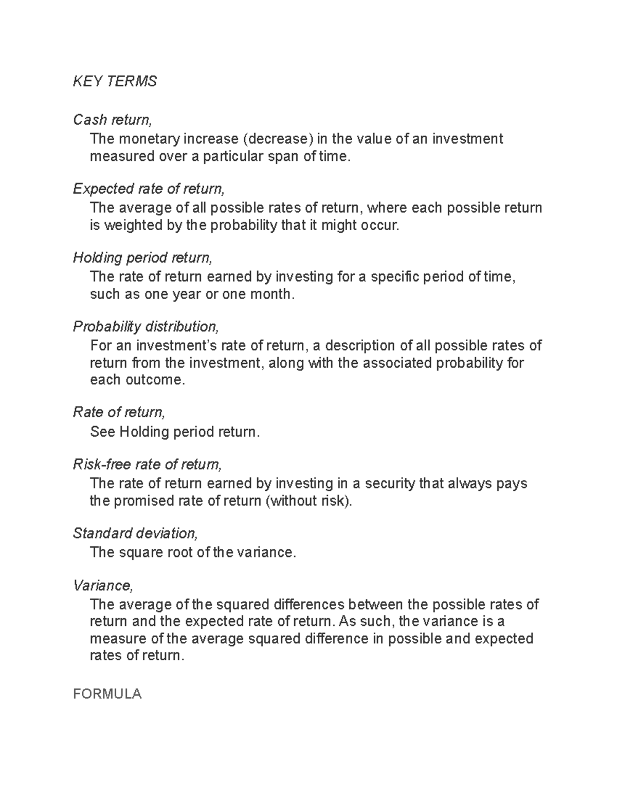 mt217-unit-7-studynotes-key-terms-cash-return-the-monetary-increase