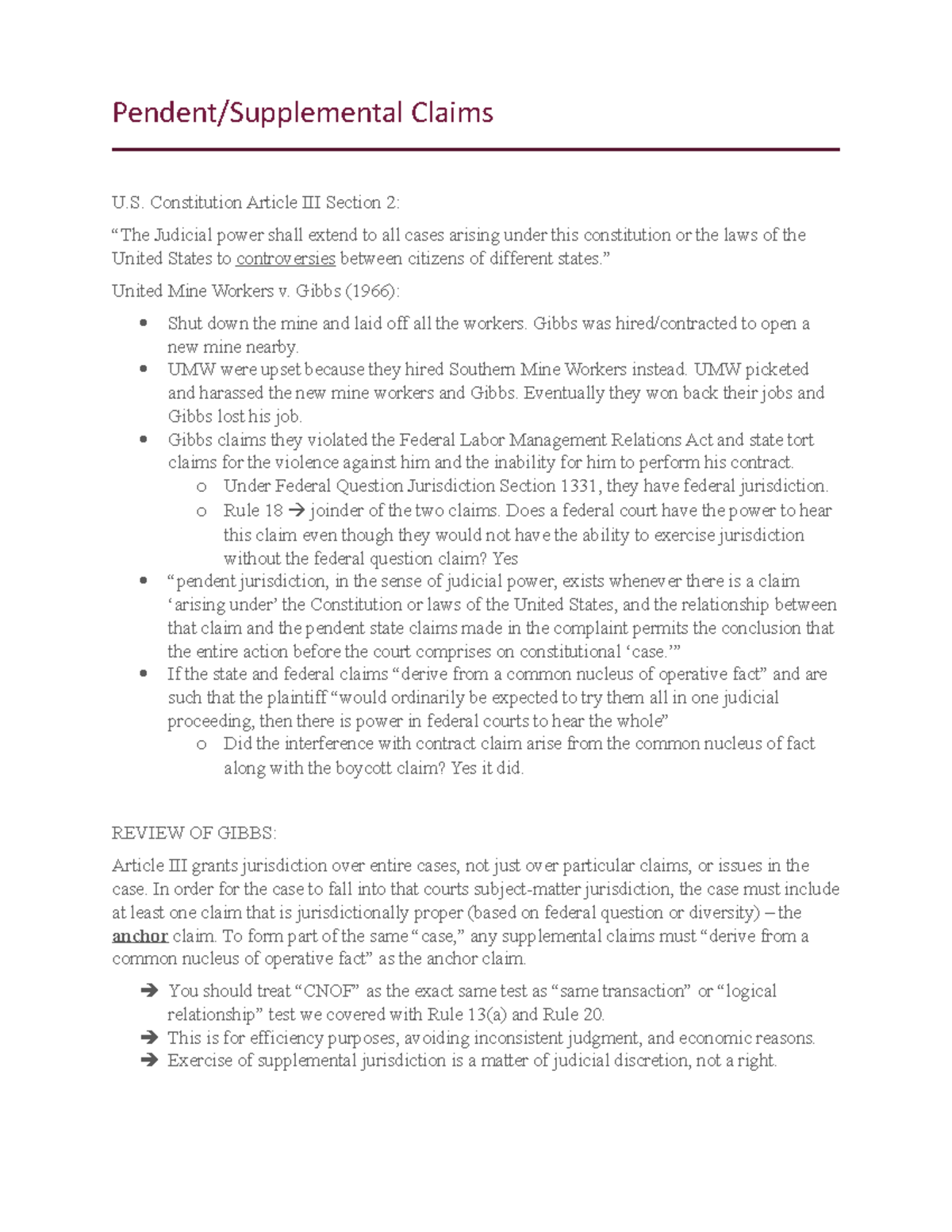 Supplemental Jurisdiction fill ins Pendent/Supplemental Claims U