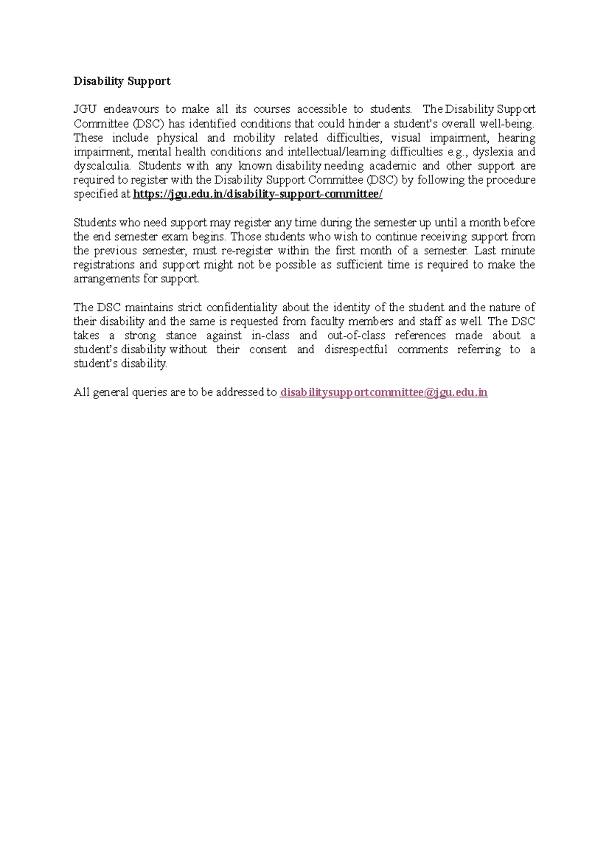 Disability Support Note - Disability Support JGU endeavours to make all ...